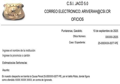 Oficio de solicitud
