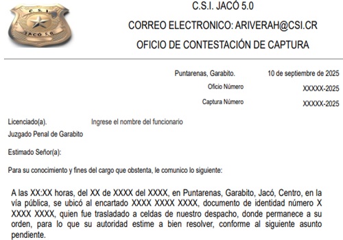 Oficio de captura